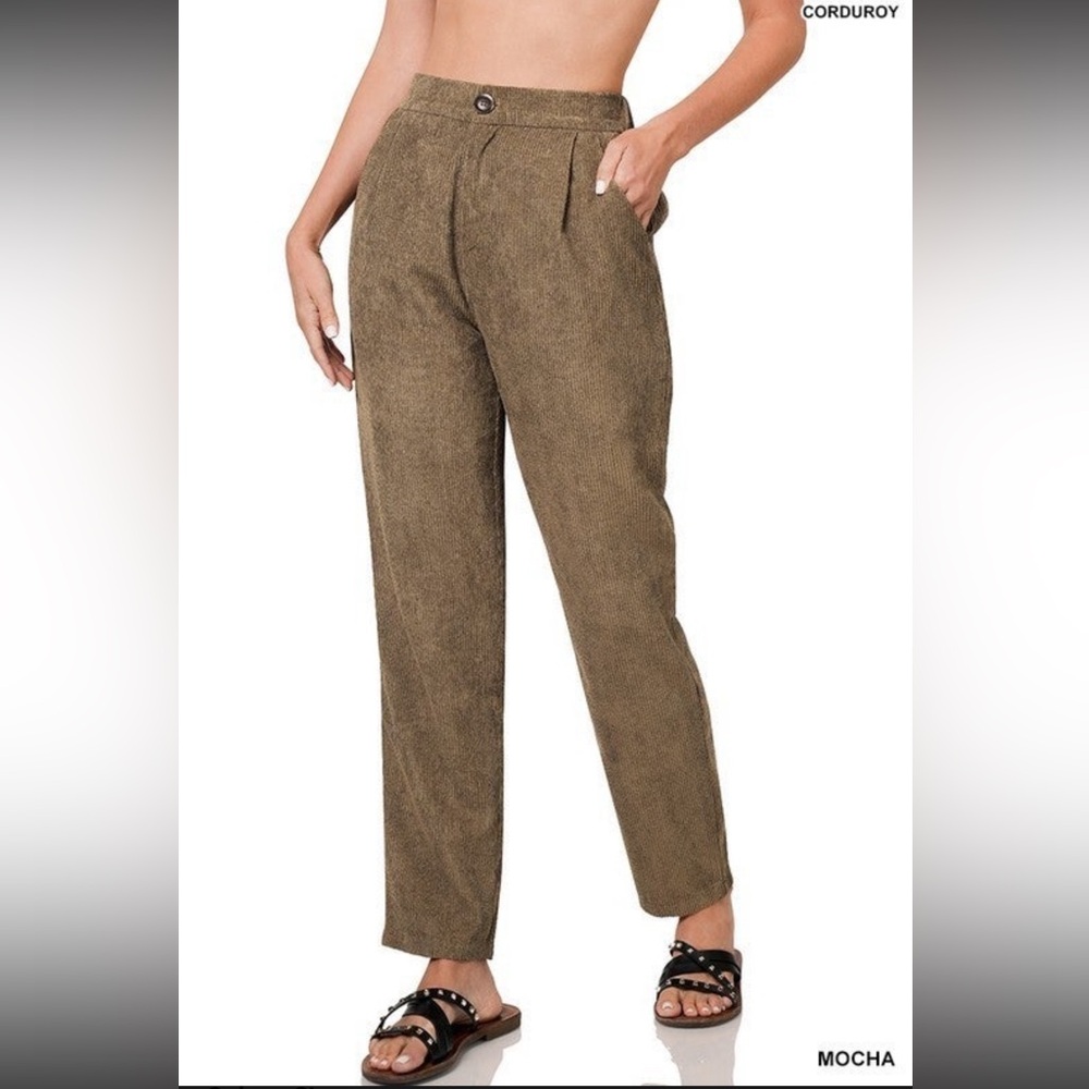 Mocha Corduroy Straight Leg Pants, Size Medium, Brand New with Tags